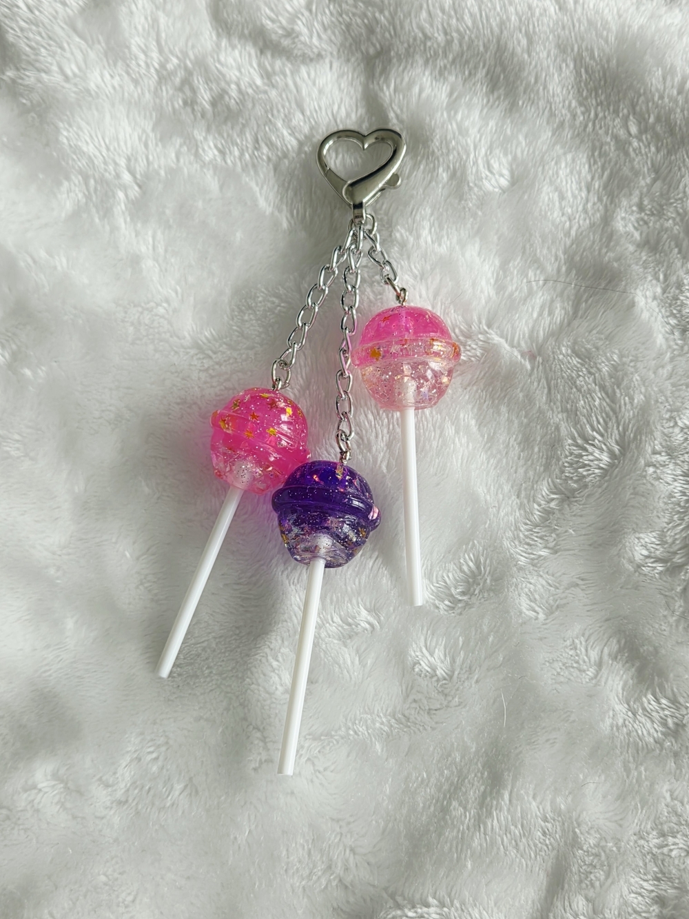 Cute Pink & Purple Lollipop Keychain Fun Bag Charm